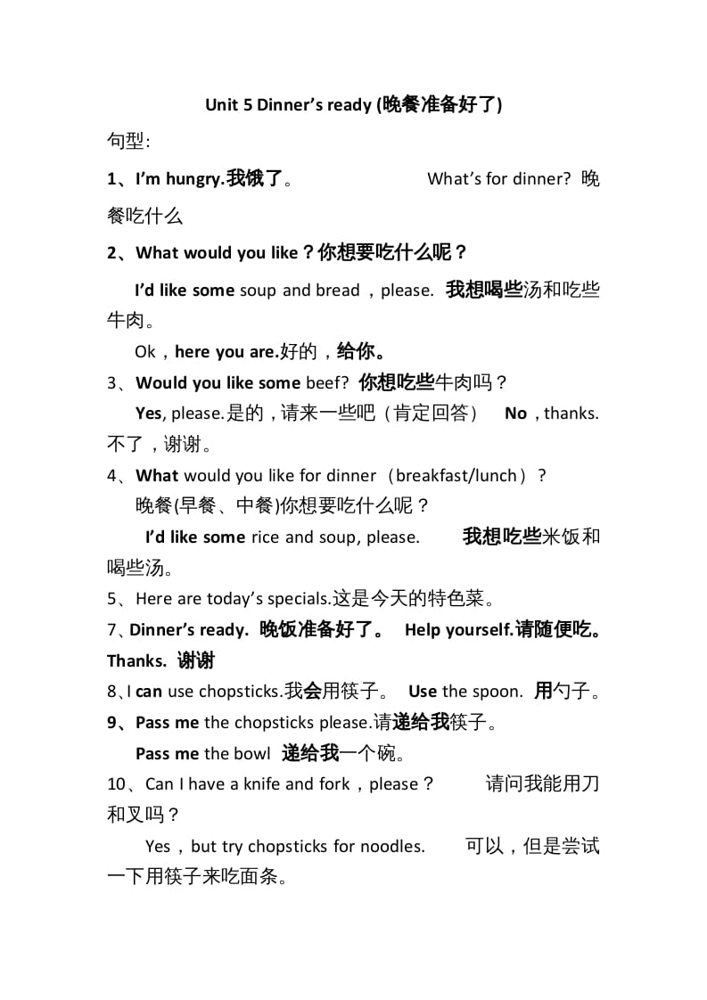 四年级英语上册Unit5单元句型总结（人教PEP）-我要学科网