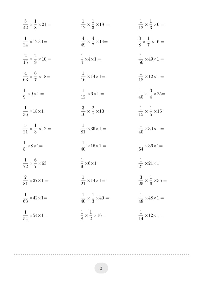 图片[2]-六年级数学上册▲口算题（分数与整数连乘）连打版（人教版）-我要学科网