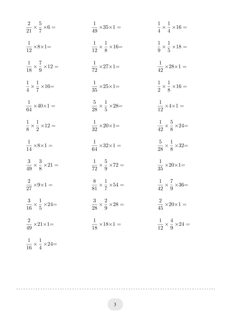 图片[3]-六年级数学上册▲口算题（分数与整数连乘）连打版（人教版）-我要学科网