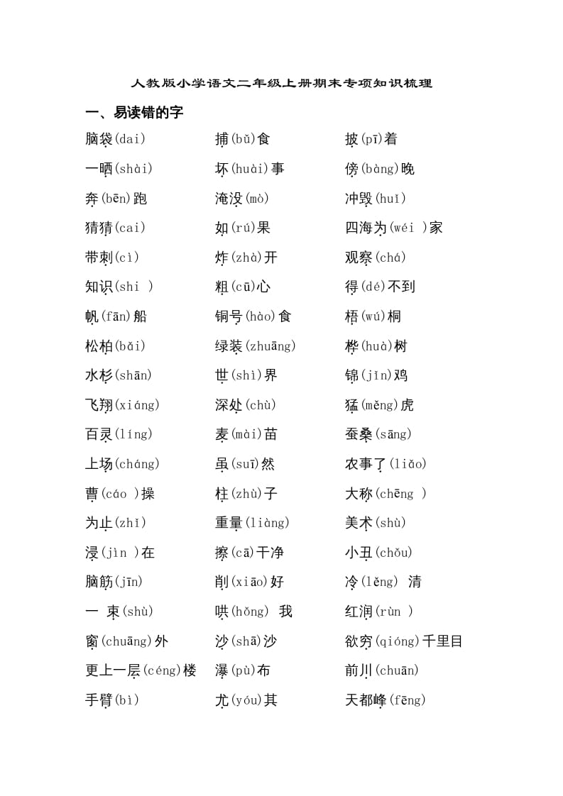 二年级语文上册期末专项知识梳理（部编）2-我要学科网