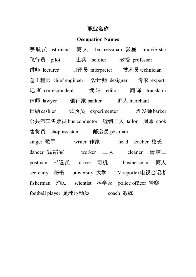 六年级英语上册常见职业名称（人教版PEP）-我要学科网