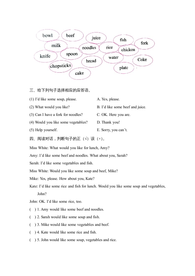 图片[2]-三年级英语上册Unit5_B_Let’s_learn同步习题(4)（人教版一起点）-我要学科网