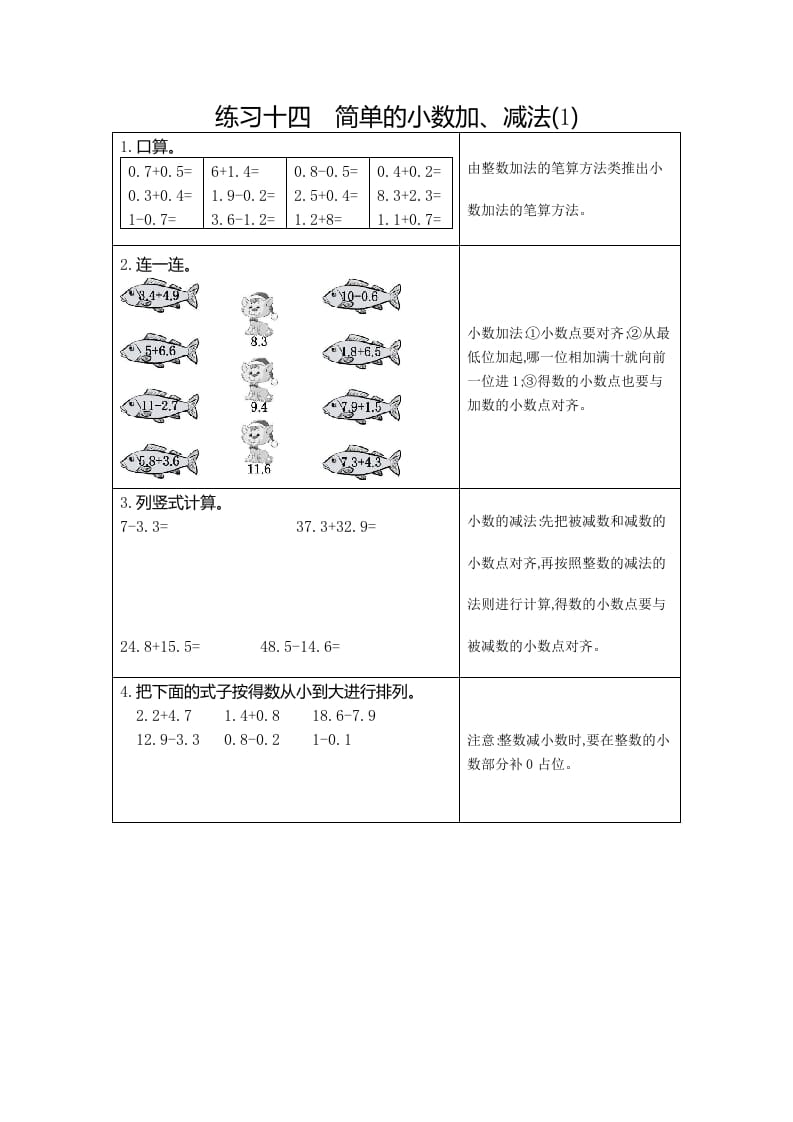 三年级数学下册14练习十四简单的小数加、减法（1）-我要学科网