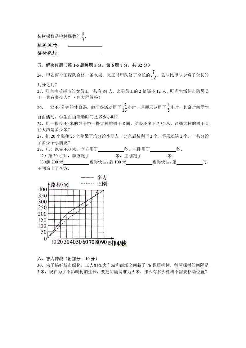 图片[3]-五年级数学下册苏教版下学期期末测试卷15-我要学科网