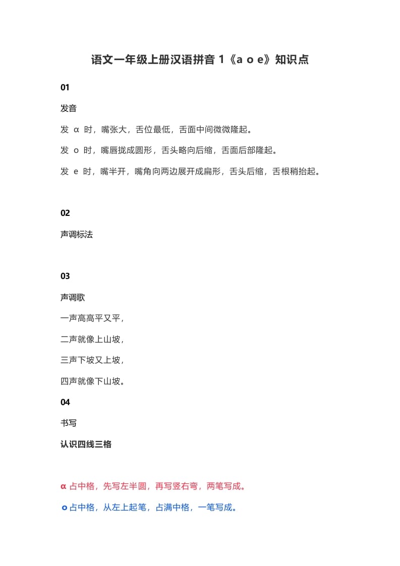 一年级语文上册6汉语拼音1《aoe》知识点（部编版）-我要学科网