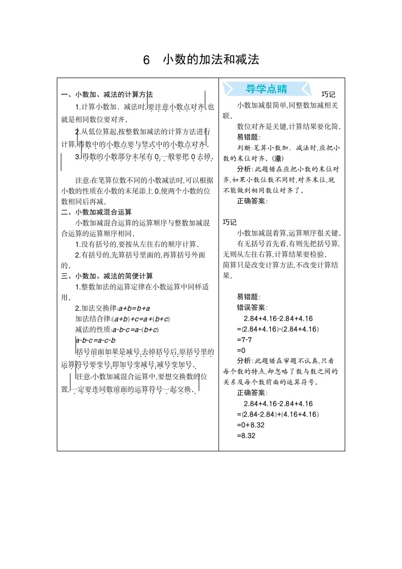 四年级数学下册6.小数的加法和减法-我要学科网