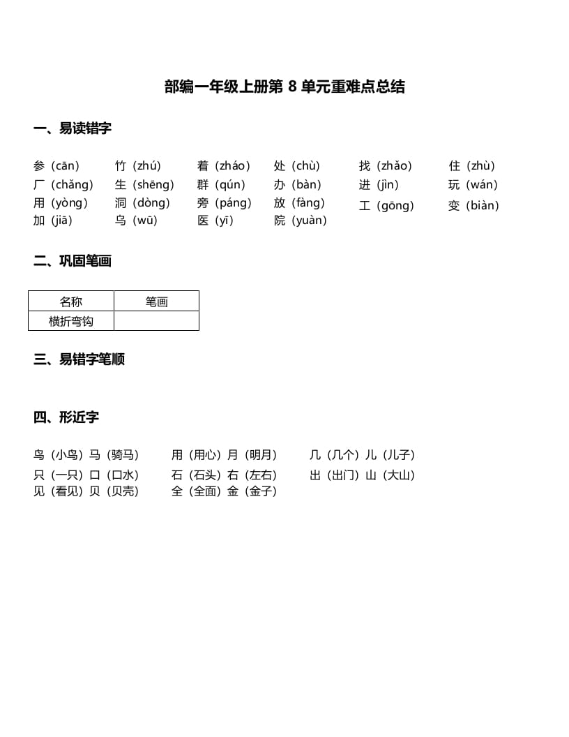 一年级语文上册-第8单元重难点知识总结（部编版）-我要学科网