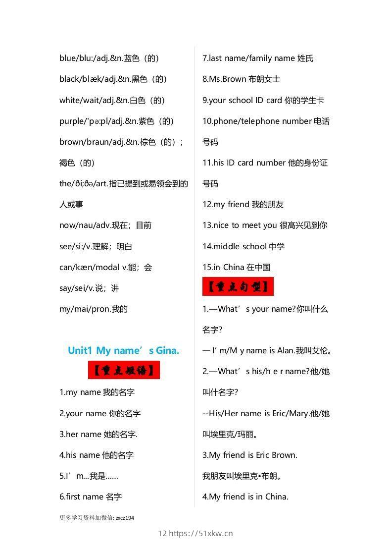 图片[3]-七年级上册：英语重点单词、短语、句型全汇总-我要学科网
