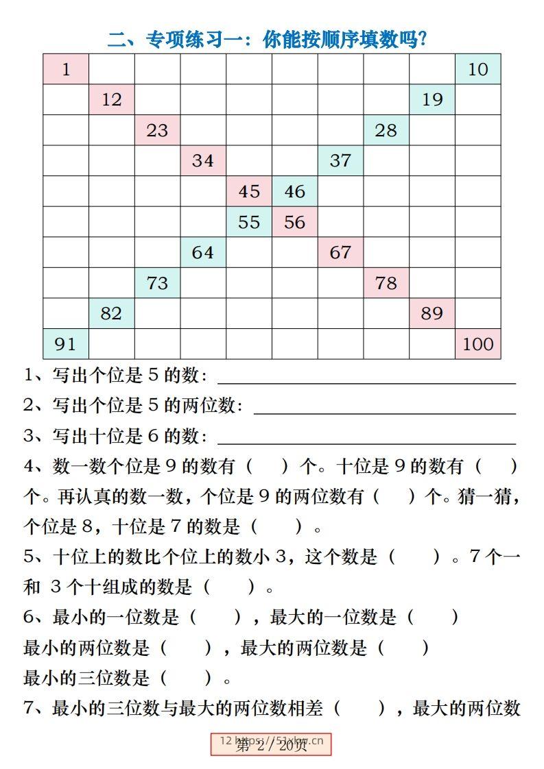 图片[2]-一下数学《百数表》易错专项练习强化训练（含答案20页）-我要学科网