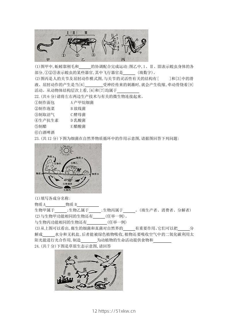 图片[3]-2020-2021学年河南省新乡市卫辉市八年级上学期期中生物试题及答案(Word版)-我要学科网
