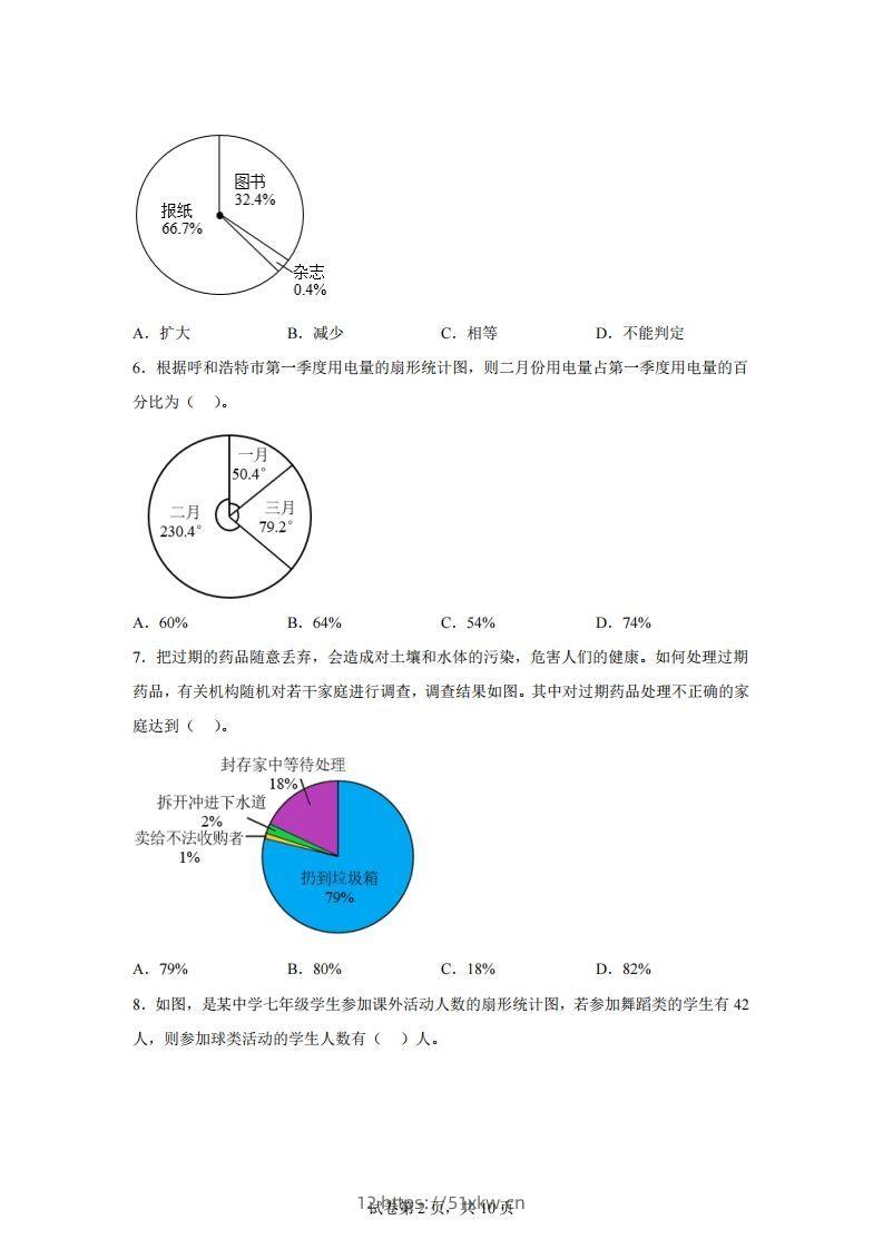 图片[2]-青岛63版数学六年级下册第五单元《奥运奖牌——扇形统计图》单元测试卷-我要学科网