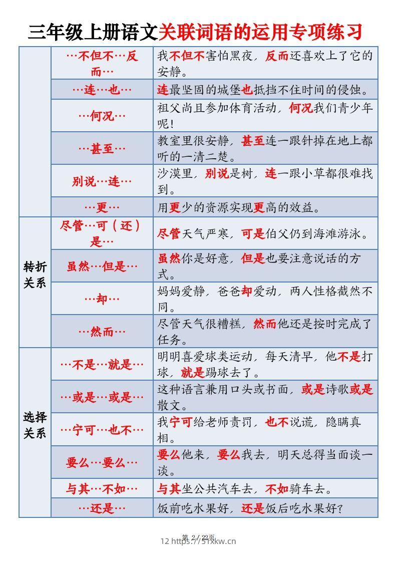图片[2]-三上语文关联词语的运用专项练习（练习+答案）22页-我要学科网