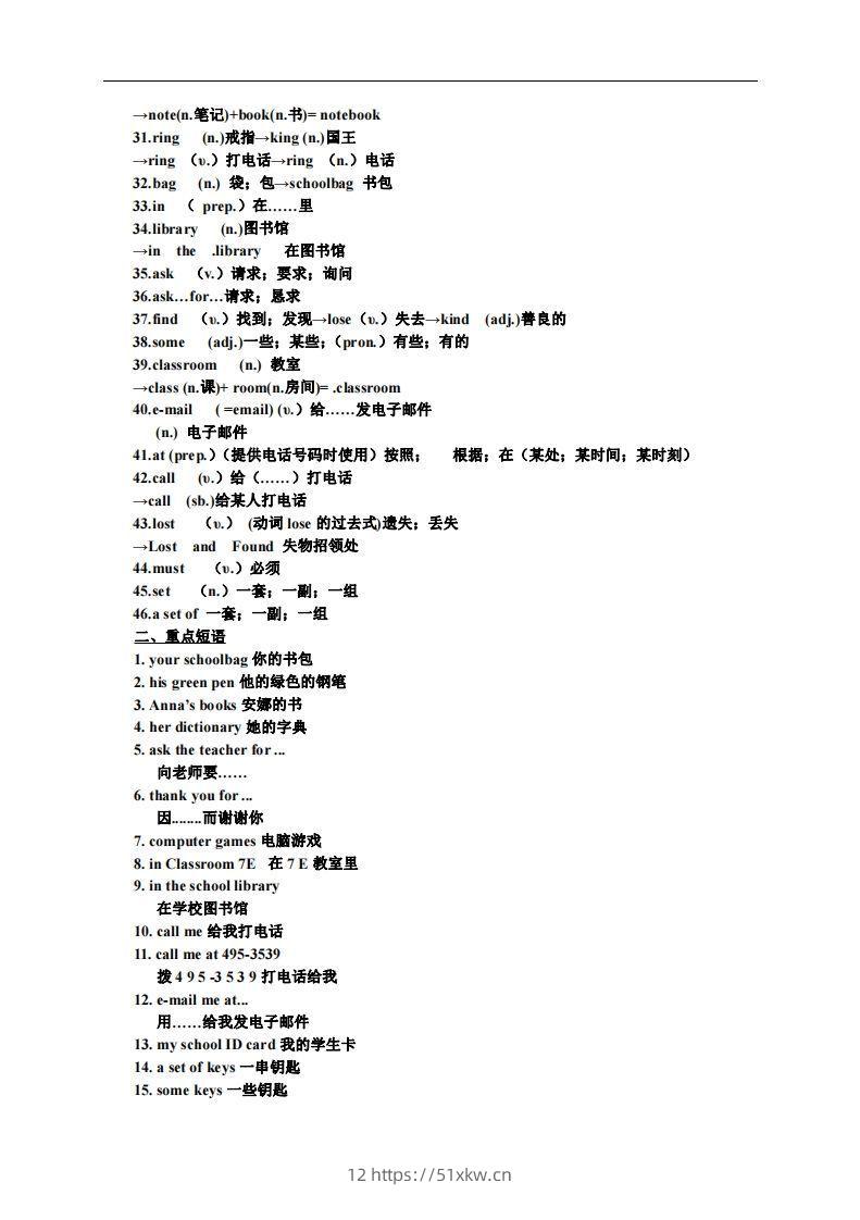 图片[2]-3.人教版七年级上英语Unit3复习提纲-我要学科网