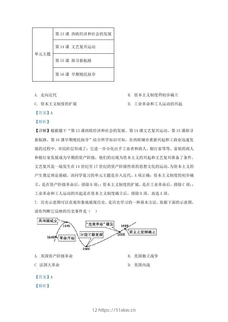 图片[3]-2021-2022学年山东省济南市高新区九年级上学期历史期末试题及答案(Word版)-我要学科网