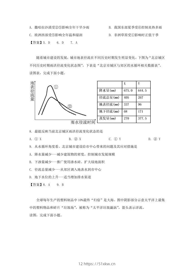 图片[3]-2019-2020年北京市怀柔区高二地理上学期期末试题及答案(Word版)-我要学科网
