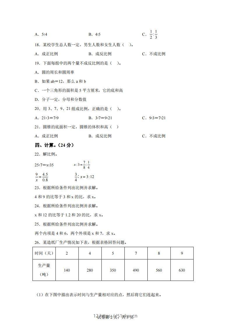 图片[2]-青岛63版数学六年级下册第三单元《啤酒生产中的数学——比例》单元测试卷-我要学科网