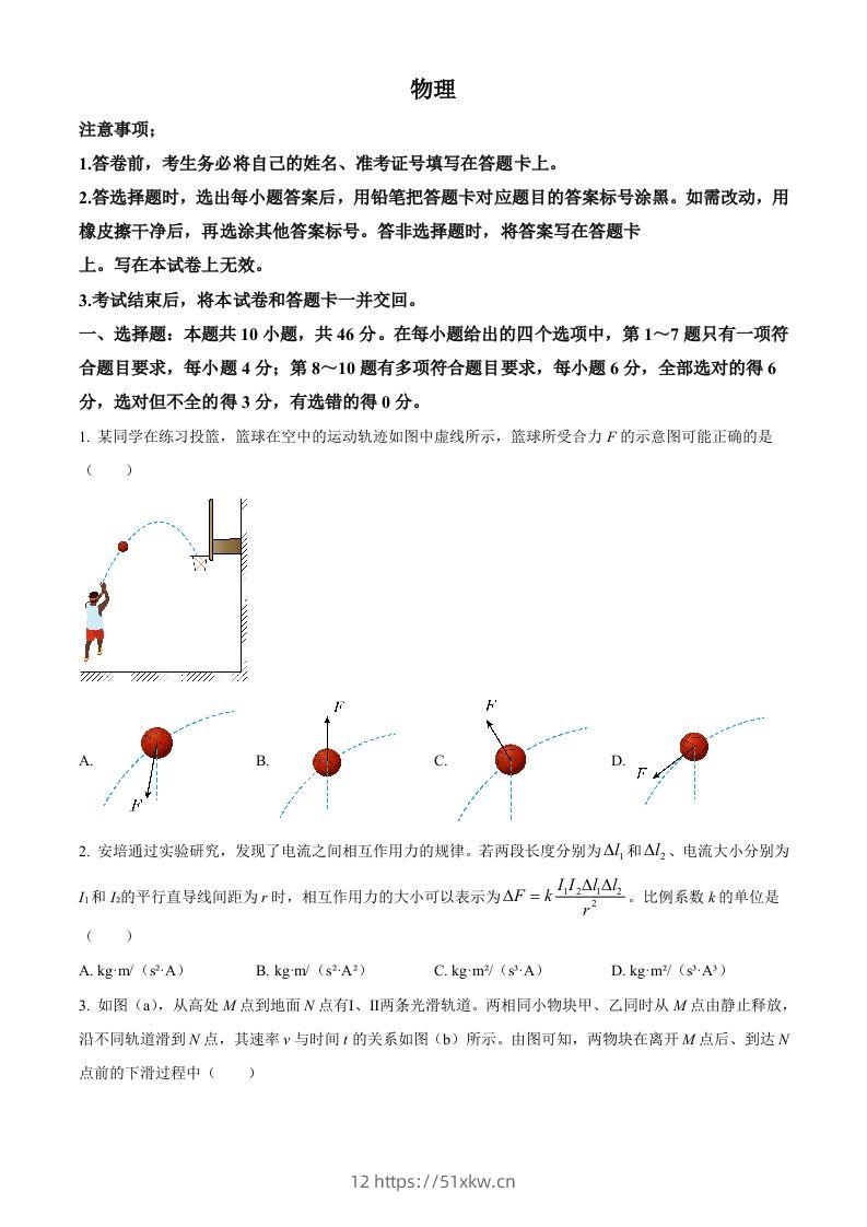 2023年高考物理试卷（辽宁）（空白卷）-我要学科网