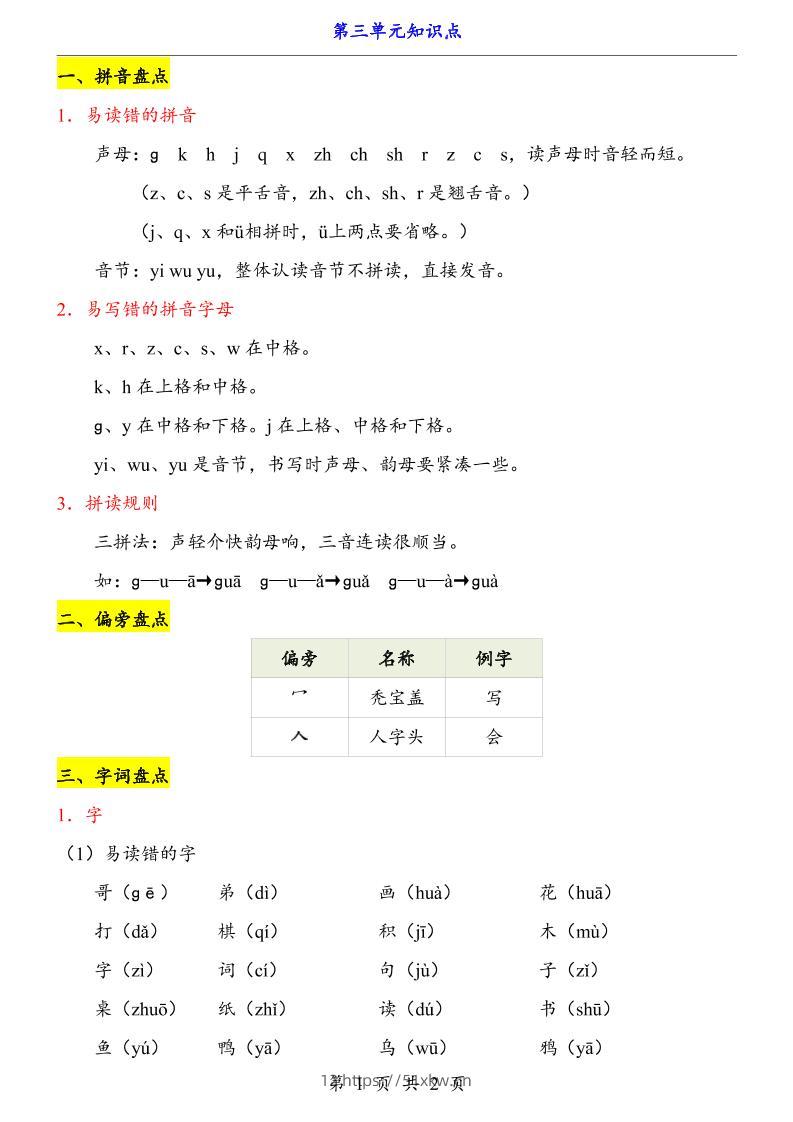 第3单元（知识点）一上语文-我要学科网